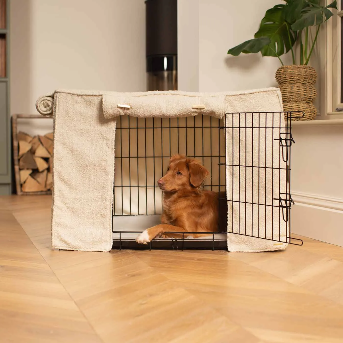 Dog Crate with Crate Cover in Ivory Bouclé by Lords & Labradors