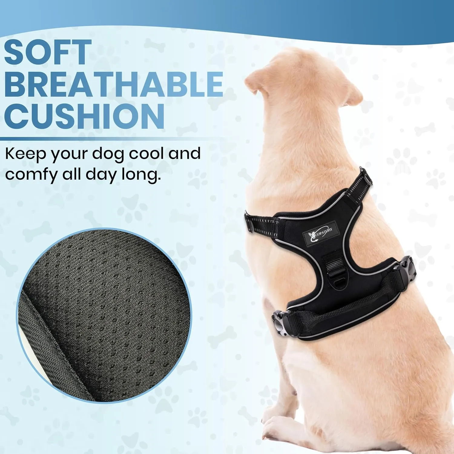 Dog Harness No-Pull Pet Harness Adjustable Outdoor Vest 3M Reflective Oxford Material Easy Control for All Sized Dogs (Medium, Black)