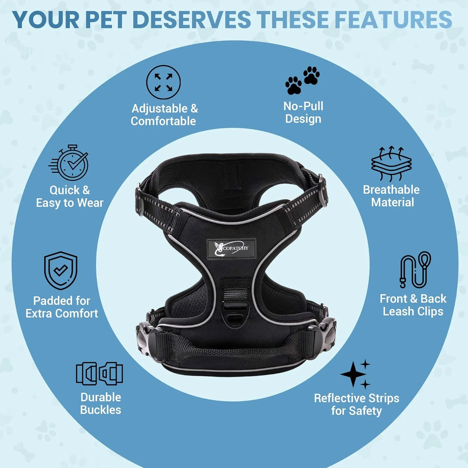 Dog Harness No-Pull Pet Harness Adjustable Outdoor Vest 3M Reflective Oxford Material Easy Control for All Sized Dogs (Medium, Black)
