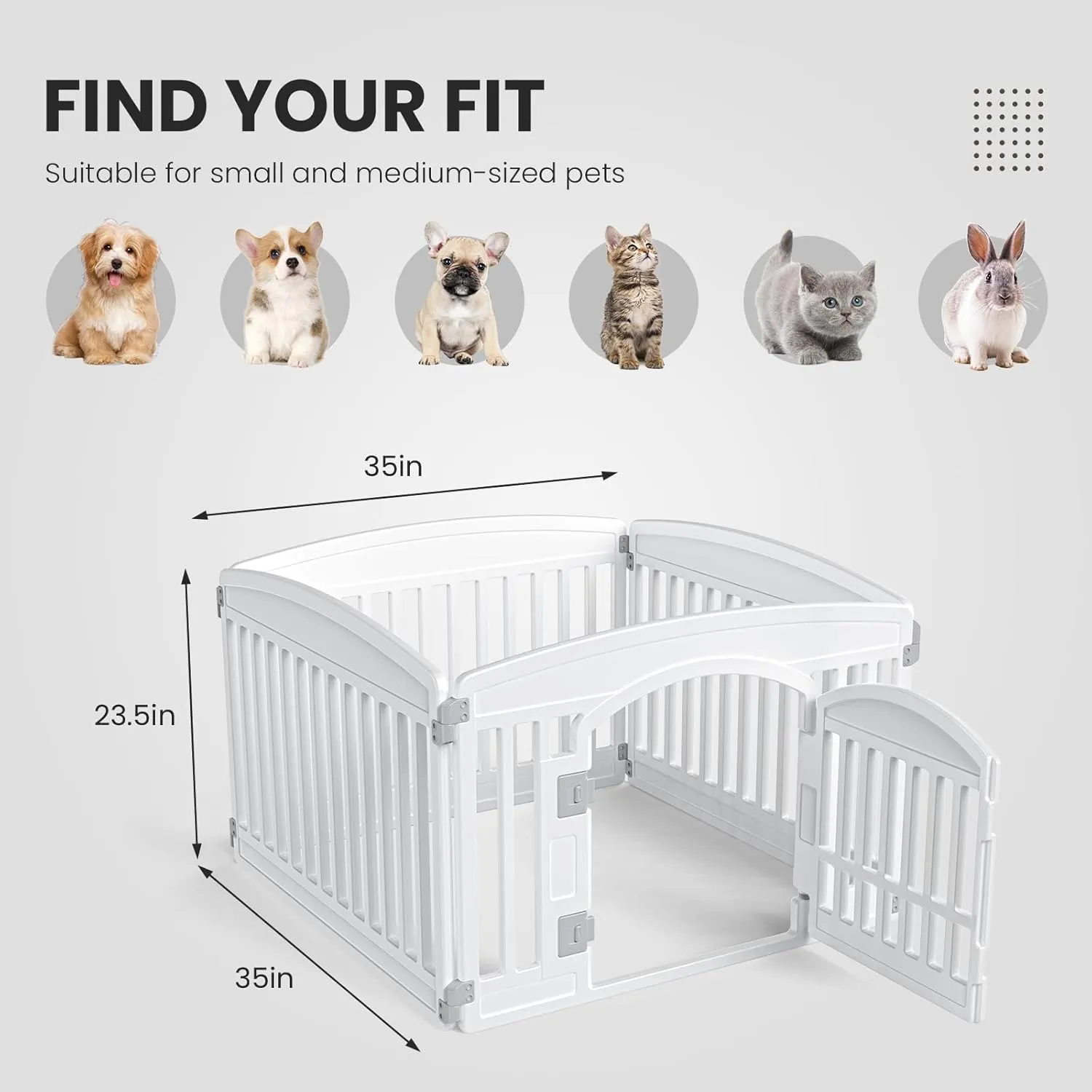 Dog Playpen 4-Panel 24" | Safe & Secure Indoor/Outdoor Pet Fence | Folding & Portable | 35 x 35 x 24IN, Ideal for Small to Medium Dogs | Easy to Clean White