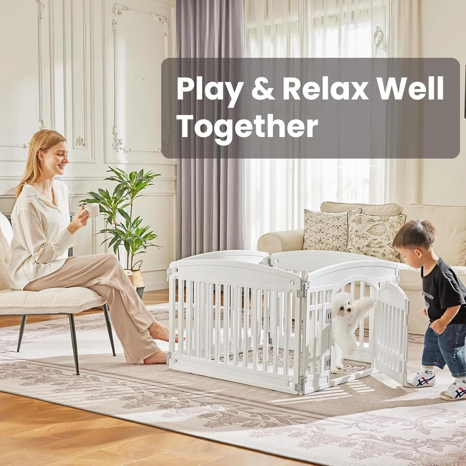 Dog Playpen 4-Panel 24" | Safe & Secure Indoor/Outdoor Pet Fence | Folding & Portable | 35 x 35 x 24IN, Ideal for Small to Medium Dogs | Easy to Clean White