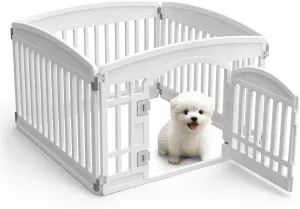 Dog Playpen 4-Panel 24" | Safe & Secure Indoor/Outdoor Pet Fence | Folding & Portable | 35 x 35 x 24IN, Ideal for Small to Medium Dogs | Easy to Clean White