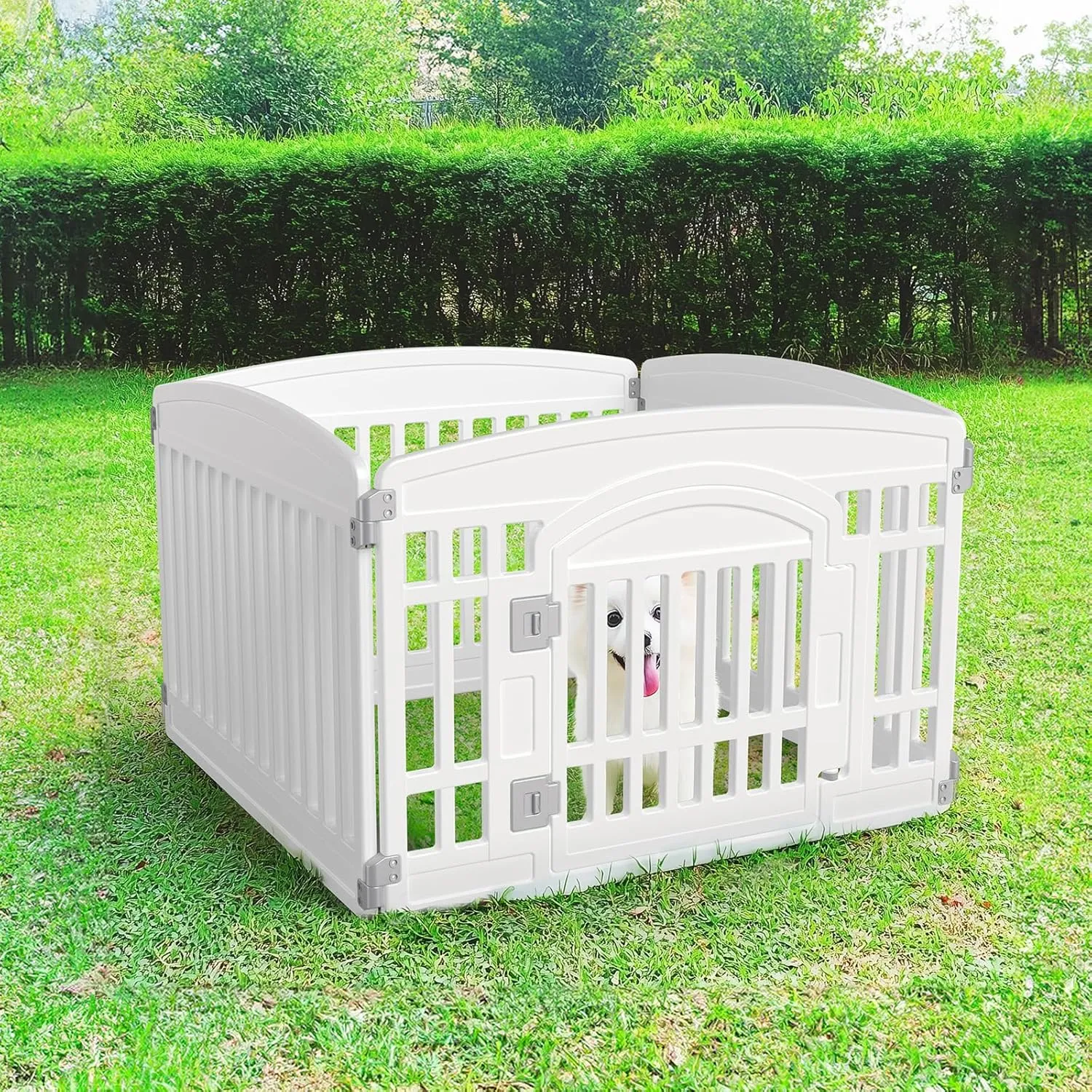 Dog Playpen 4-Panel 24" | Safe & Secure Indoor/Outdoor Pet Fence | Folding & Portable | 35 x 35 x 24IN, Ideal for Small to Medium Dogs | Easy to Clean White