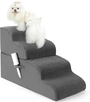 Dog Stairs, 4-Tiers Steps Ramp High Bed and Couch, Dog Ramp with Stable Non-Slip Fabric Cover, Pet Stairs for Small Dogs and Cats or Pets Joints-WRL