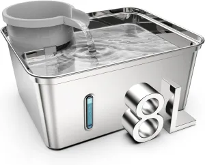 Dog Water Fountain Stainless Steel, 270oz/2.1Gallon, Pet Water Fountain for Cats and Dogs, Pet Drinking Fountain with Large Capacity, Large Surface Area, Ultra-Quiet Pump