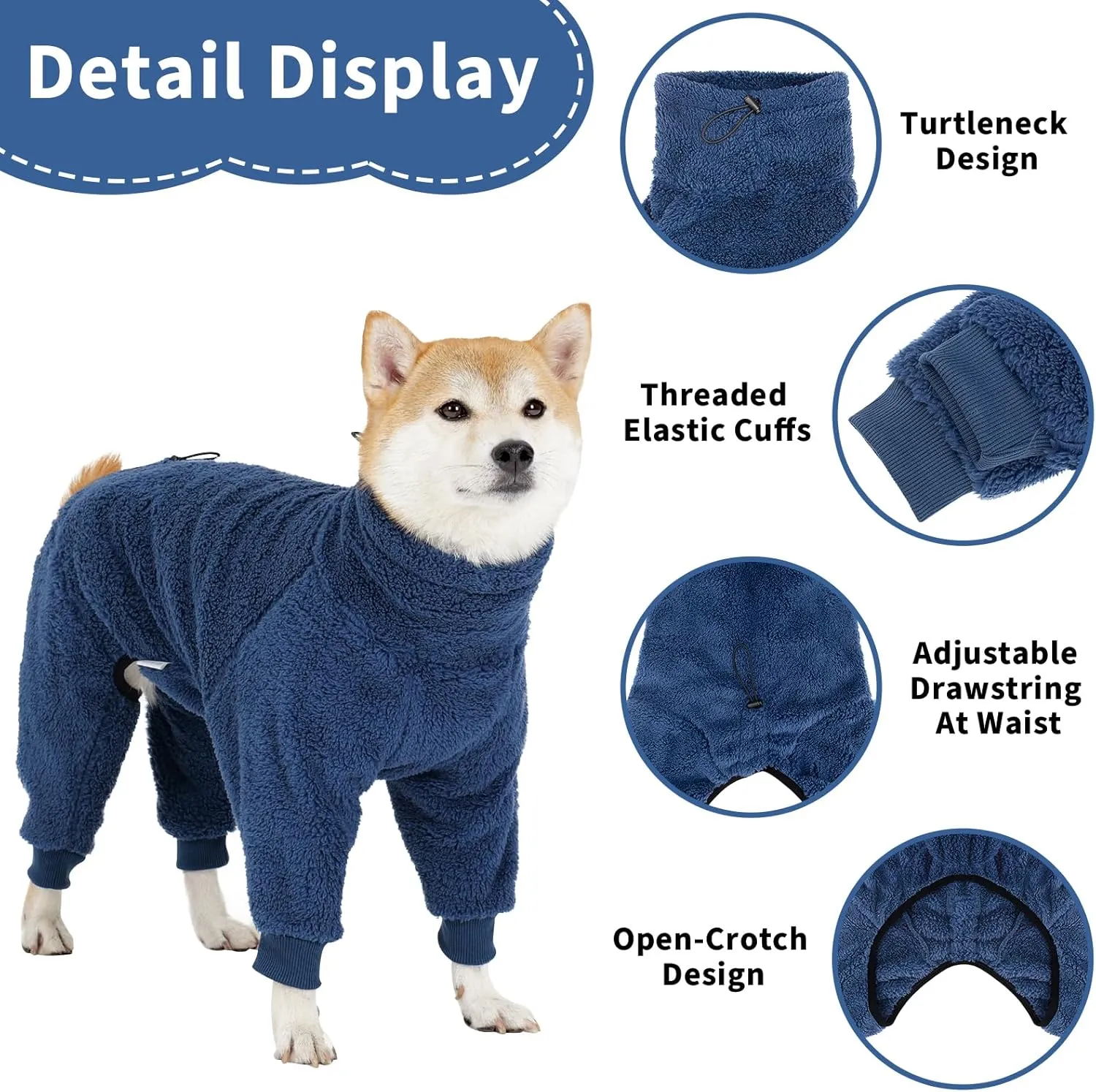 Dog Winter Coat Soft Pullover Pajamas, Warm Dog Cold Weather Coats Fleece Dog Coat, Cozy Dog Winter Jacket Windproof Fullbody Dog Jumpsuit Onesie Fleece Sweater Winter Clothes Apparel for Dogs