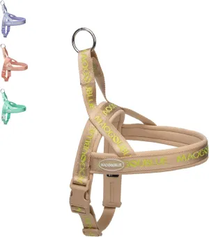 Escape-Proof Dog Harness with No-Choke Comfortable Lycra Fabric Vest and Quick-Release Buckle Easy Control Handle for Medium Dogs, Easy for Training Walking (Khaki, Medium)