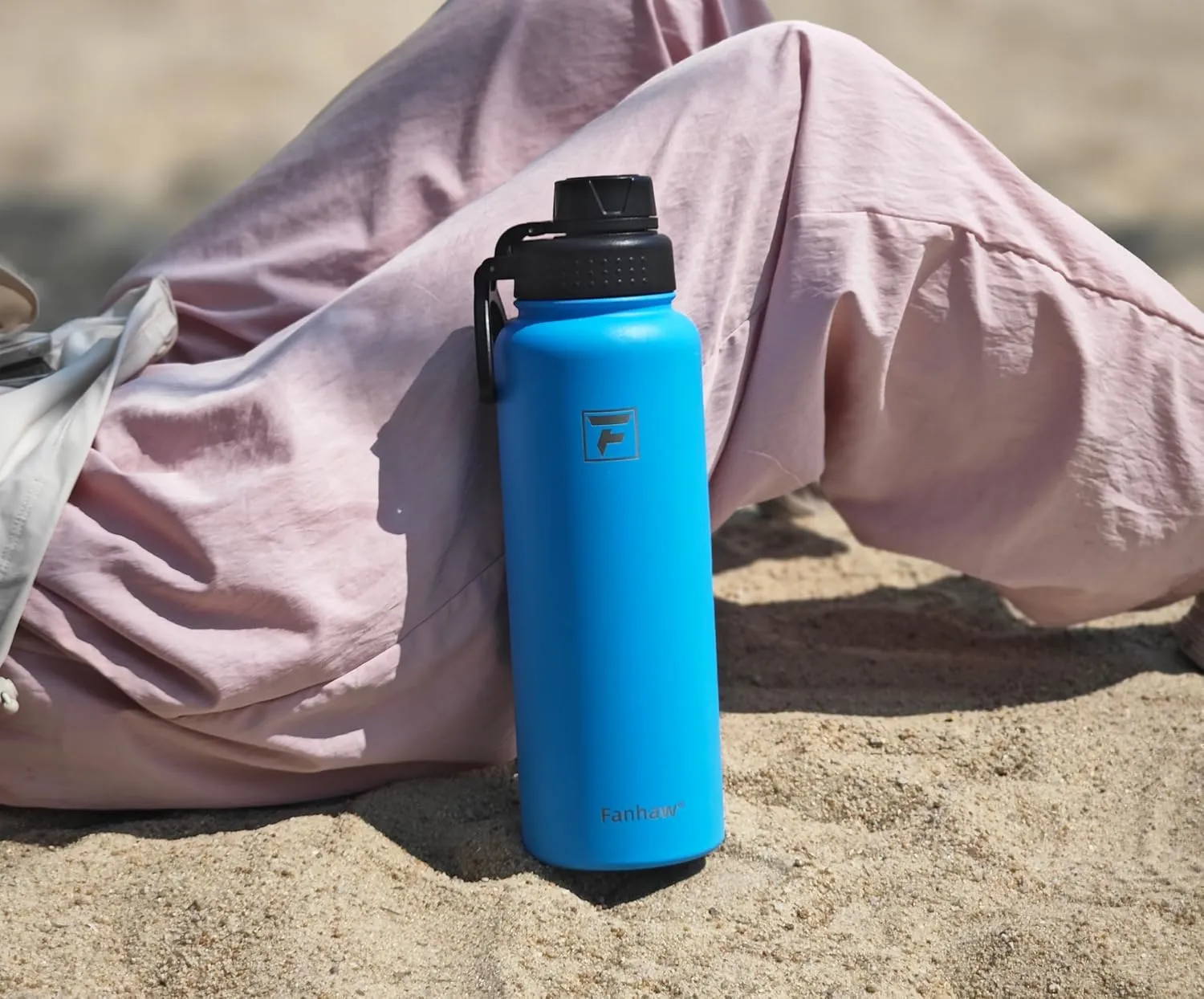 Fanhaw 40 oz Stainless Steel Insulated Water Bottle With 3 Lids (Straw, Spout and Carabiner Lid) - Double Walled Travel Thermal Canteen Mug (Green Blue)