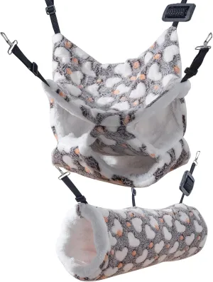 Ferret Rat Guinea Pig Rat Hammock Warm Plush Triple Bunkbed Cage Adjustable Retractable Hanging Hammock Bed Hideout for Sugar Glider SquirrelAdjustable Soft Hamster Toys Hanging Tunnels and Tubes