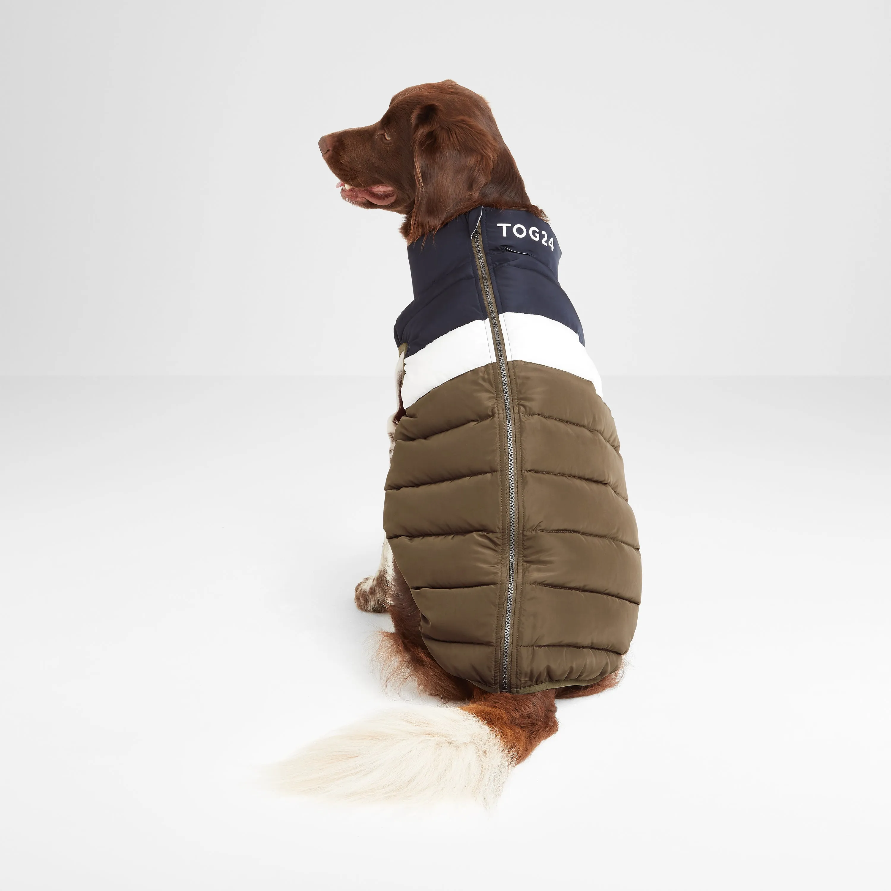 Fetch Padded Dog Coat M - Khaki/Dark Indigo/Optic White