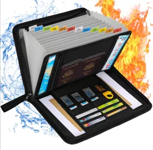 Fireproof Accordion File Organizer,Fun Storage 13 Pockets Expanding File Folders with Zipper/Handle,3-Layer Compartments Fire Safe Bag for Important Documents and Items,A4/Letter Size