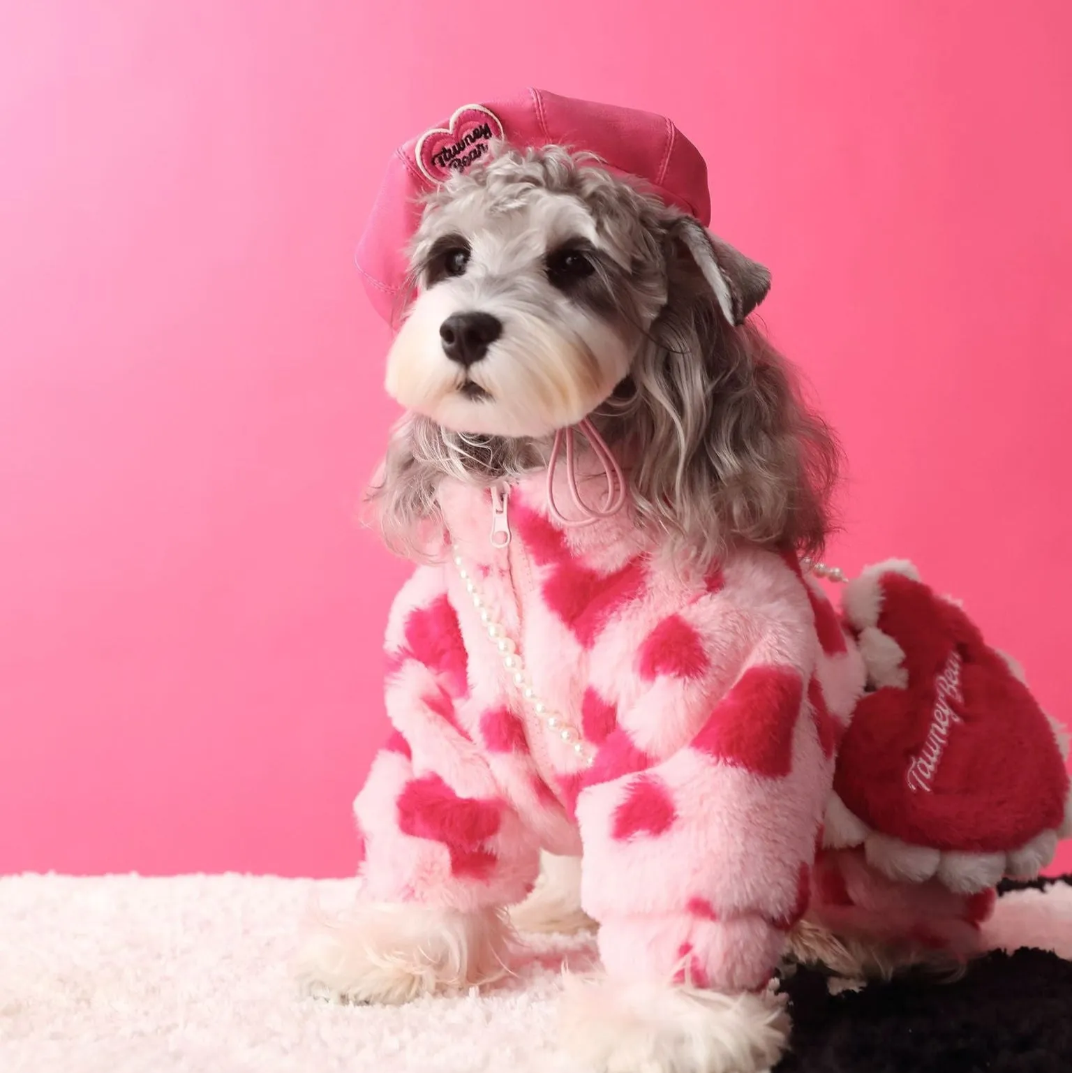 Fleece Sweet Heart Pattern Dog Cat Jacket&Bag
