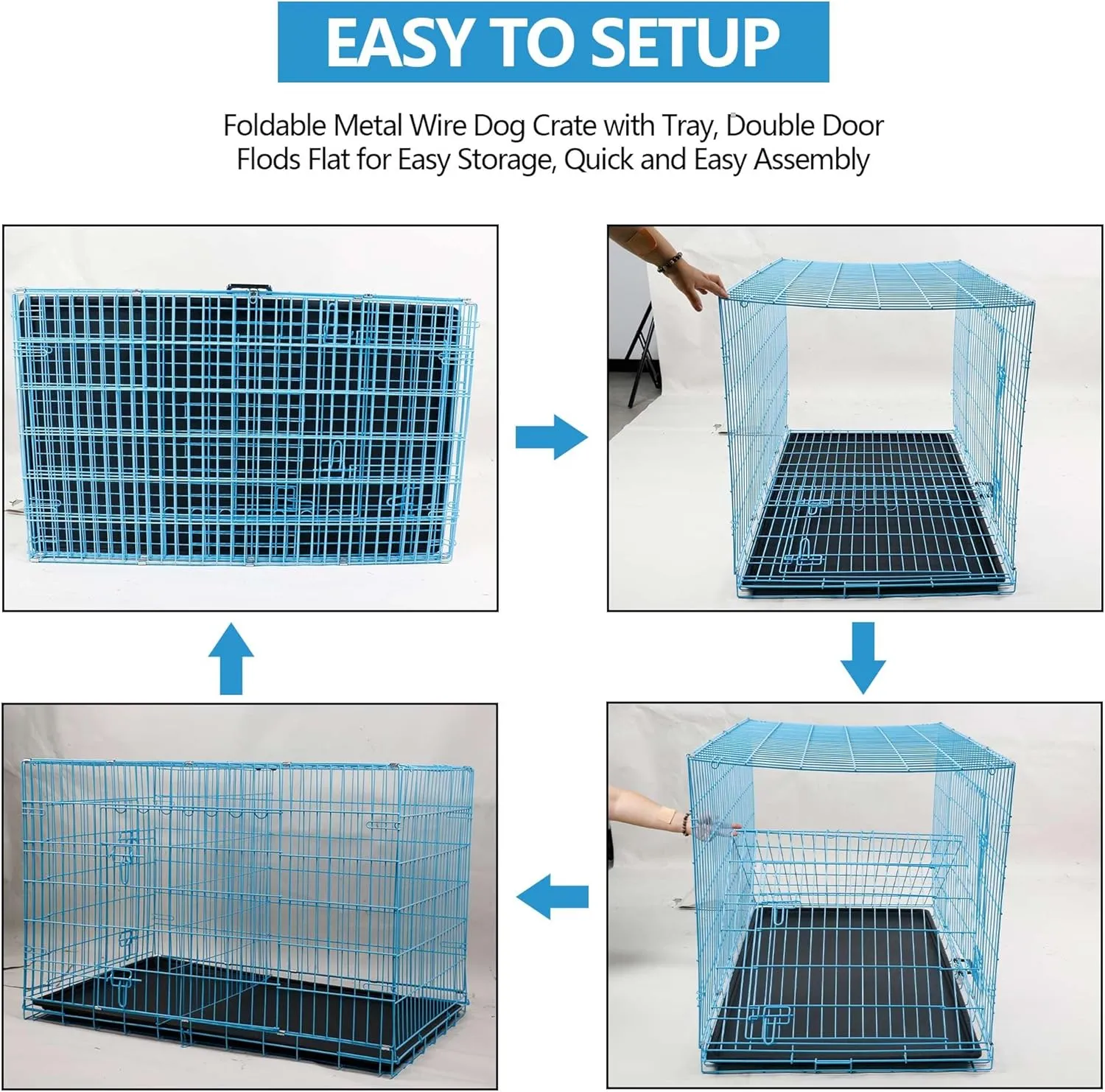 Foldable Dog Crate, 24 Inch, Blue, Portable, Easy to Clean, Safe and Secure Construction, Ideal for Travel and Indoor Use