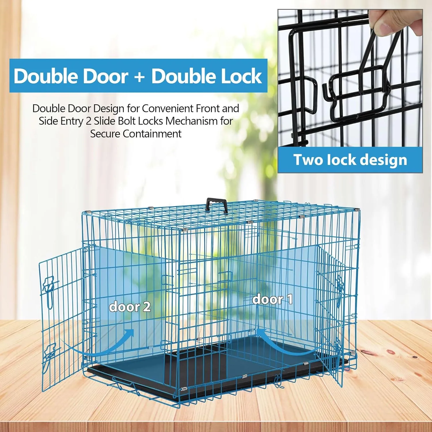 Foldable Dog Crate, 24 Inch, Blue, Portable, Easy to Clean, Safe and Secure Construction, Ideal for Travel and Indoor Use