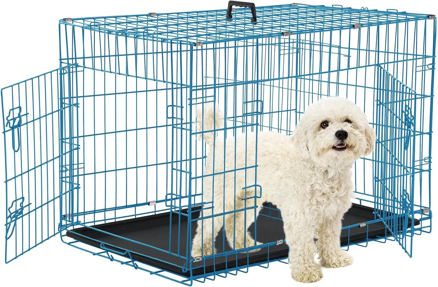Foldable Dog Crate, 24 Inch, Blue, Portable, Easy to Clean, Safe and Secure Construction, Ideal for Travel and Indoor Use