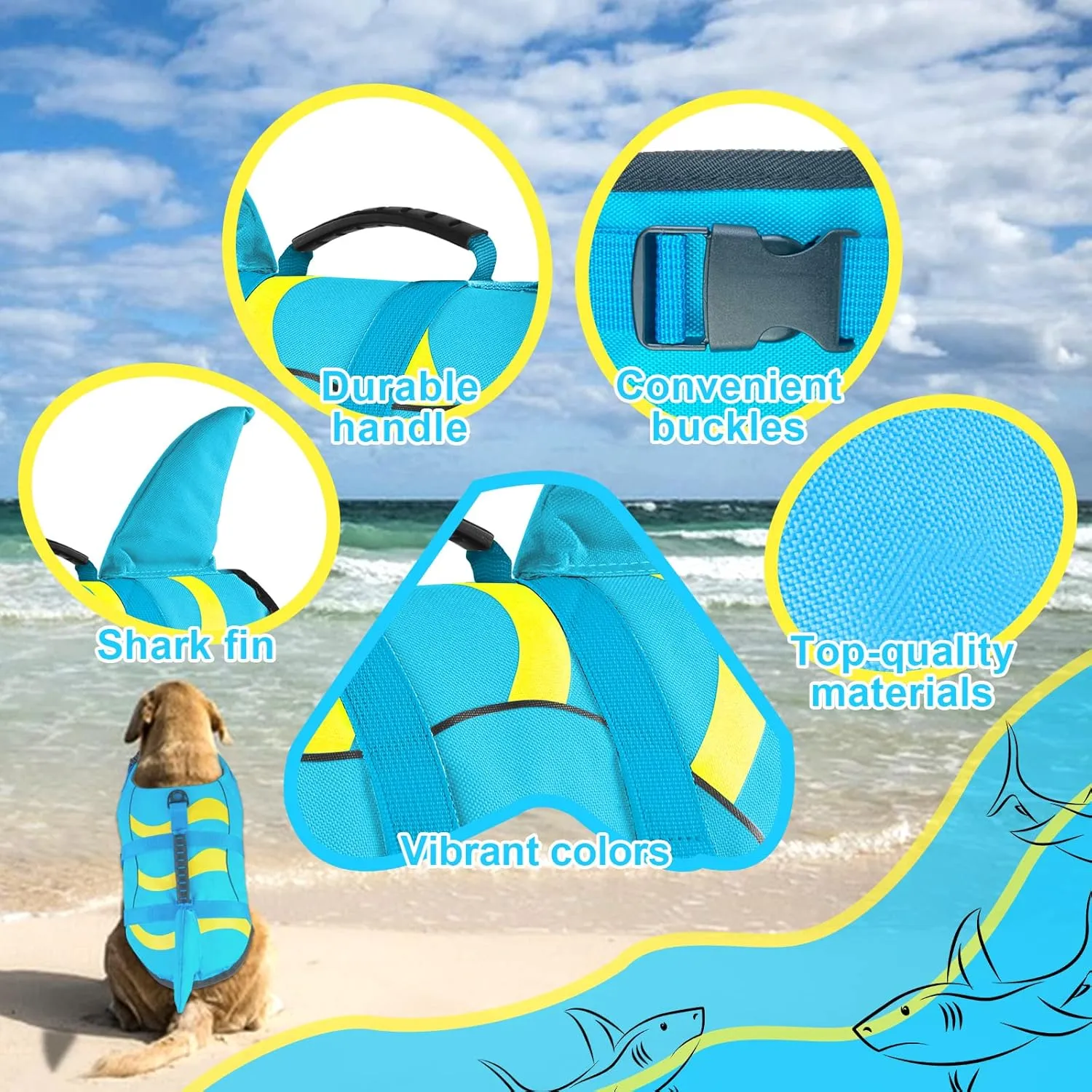 Fragralley Shark Dog Life Jacket, Adjustable Dog Life Vest with Shark Fin, Suit for Small Medium Large Dog Life Vest for Swimming and Boating