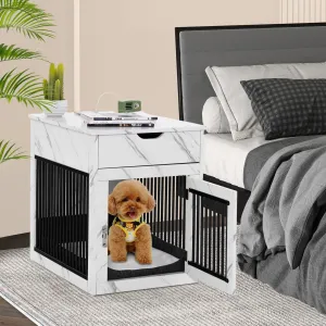 Furniture Style Dog Crate with Wired and Wireless Charging-White