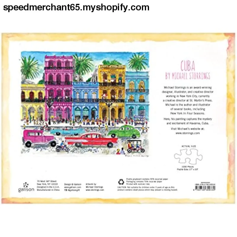 Galison Michael Storrings 1000 Piece Cuba Jigsaw Puzzle for Adults and Families, Illustrated Art Puzzle with Cuban Art Deco Scene