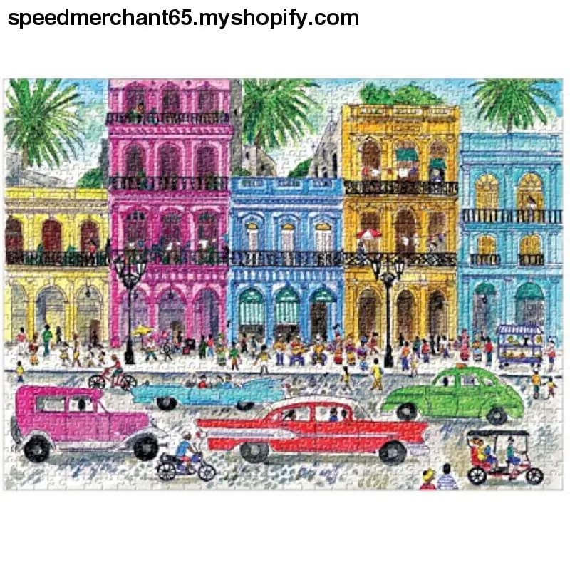 Galison Michael Storrings 1000 Piece Cuba Jigsaw Puzzle for Adults and Families, Illustrated Art Puzzle with Cuban Art Deco Scene
