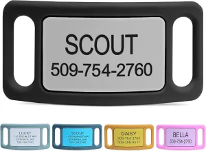 GoTags Silent Dog Tag, Personalized Engraved Silicone and Cat Name Pet ID Tags, Soundless Quiet Slide On Nameplate for Collars, No More Jingling Tags (Gray, Large)