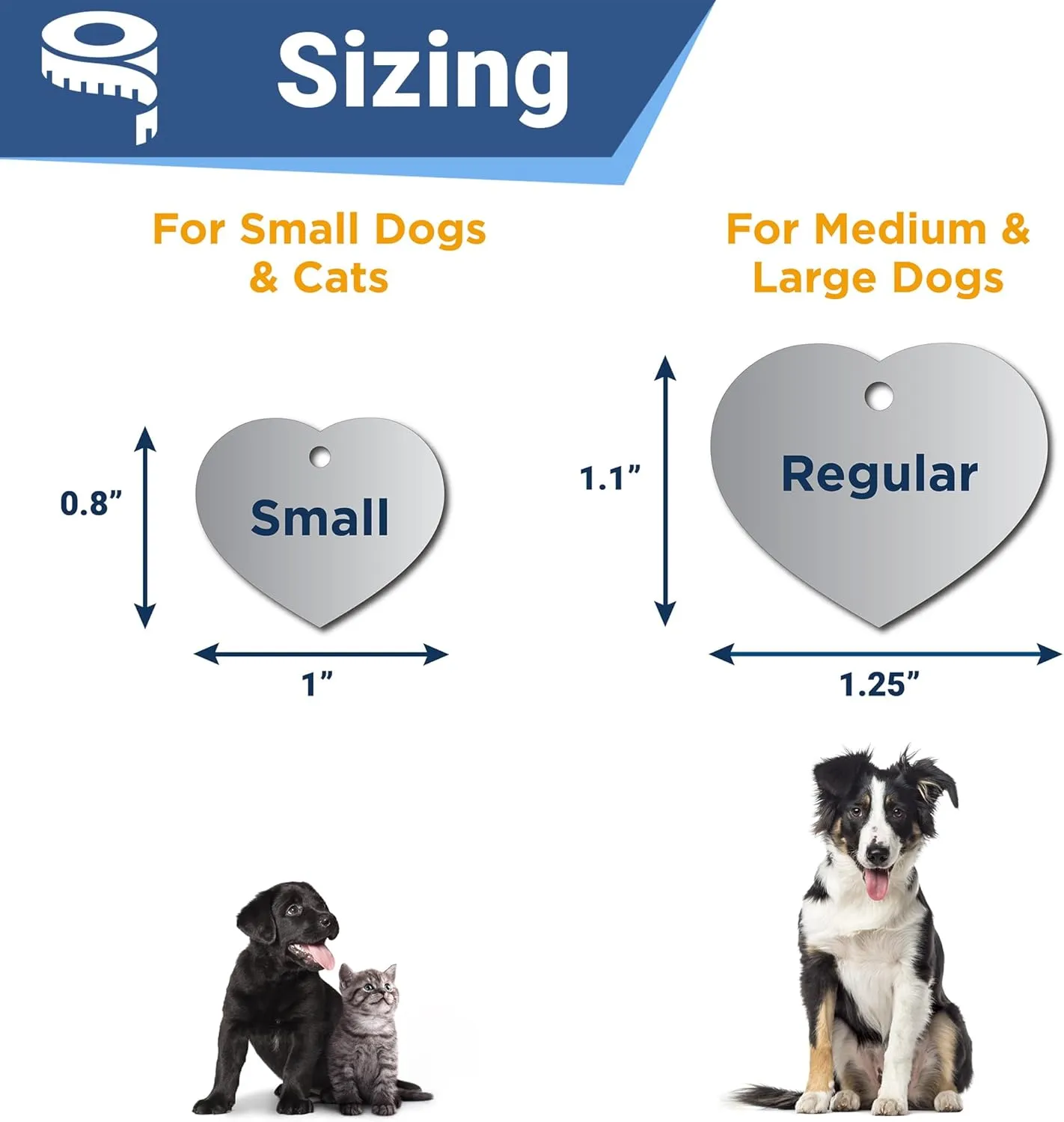 GoTags Stainless Steel Pet ID Tags with Paw Cutout, Personalized Dog Tags and Cat Tags, up to 6 Lines of Custom Text, Engraved on Both Sides in Bone, Round, and Heart (Heart, Regular)