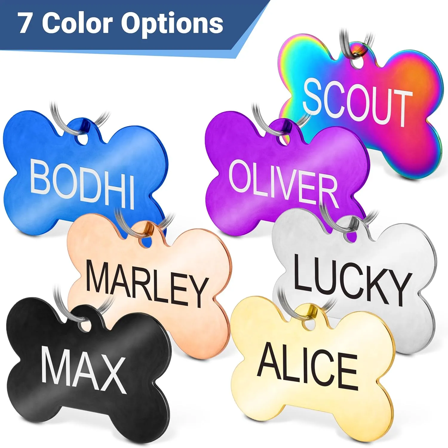 GoTags Stainless Steel Pet ID Tags with Paw Cutout, Personalized Dog Tags and Cat Tags, up to 6 Lines of Custom Text, Engraved on Both Sides in Bone, Round, and Heart (Heart, Regular)