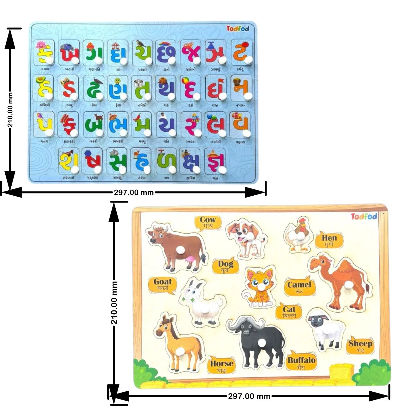 Gujarati Kakko & Pet Animal Knob & Pegged Puzzle for Kids