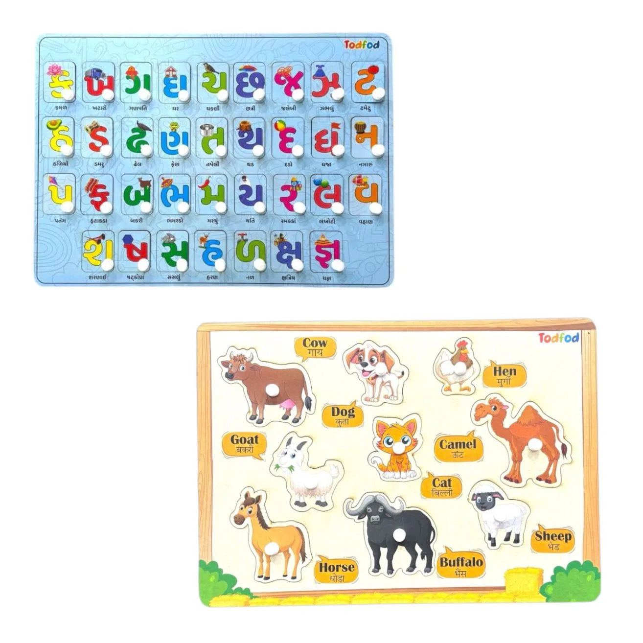 Gujarati Kakko & Pet Animal Knob & Pegged Puzzle for Kids