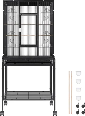 Happybuy 54 inch Standing Large Bird Cage, Carbon Steel for Parakeets, Cockatiels, Parrots, Macaw, with Rolling Stand and Tray