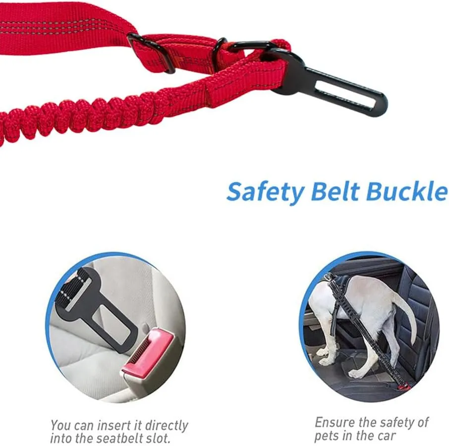 Heavy Duty Dog Leash Adjustable 4-6FT Shock Absorbing Reflective That Non-Slip with Soft Padded Handle and Car Seat Belt for Small Dogs Training Tactical and Running (Red)