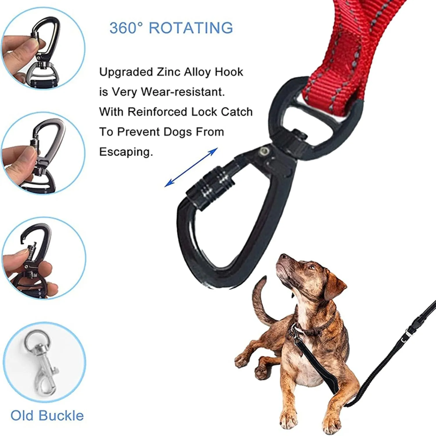 Heavy Duty Dog Leash Adjustable 4-6FT Shock Absorbing Reflective That Non-Slip with Soft Padded Handle and Car Seat Belt for Small Dogs Training Tactical and Running (Red)