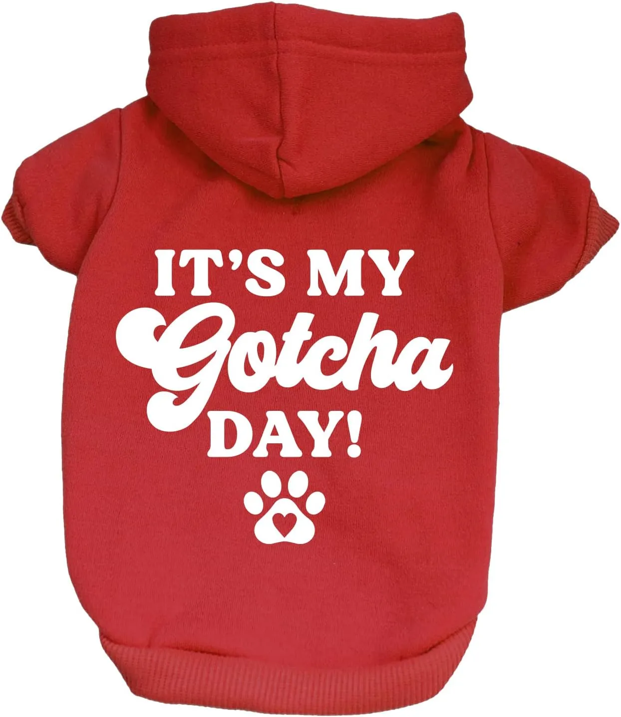 It's My Gotcha Day Dog Hoodie Fleece Lined Pullover Sweatshirt with Leash Hole(Red, Medium 12)