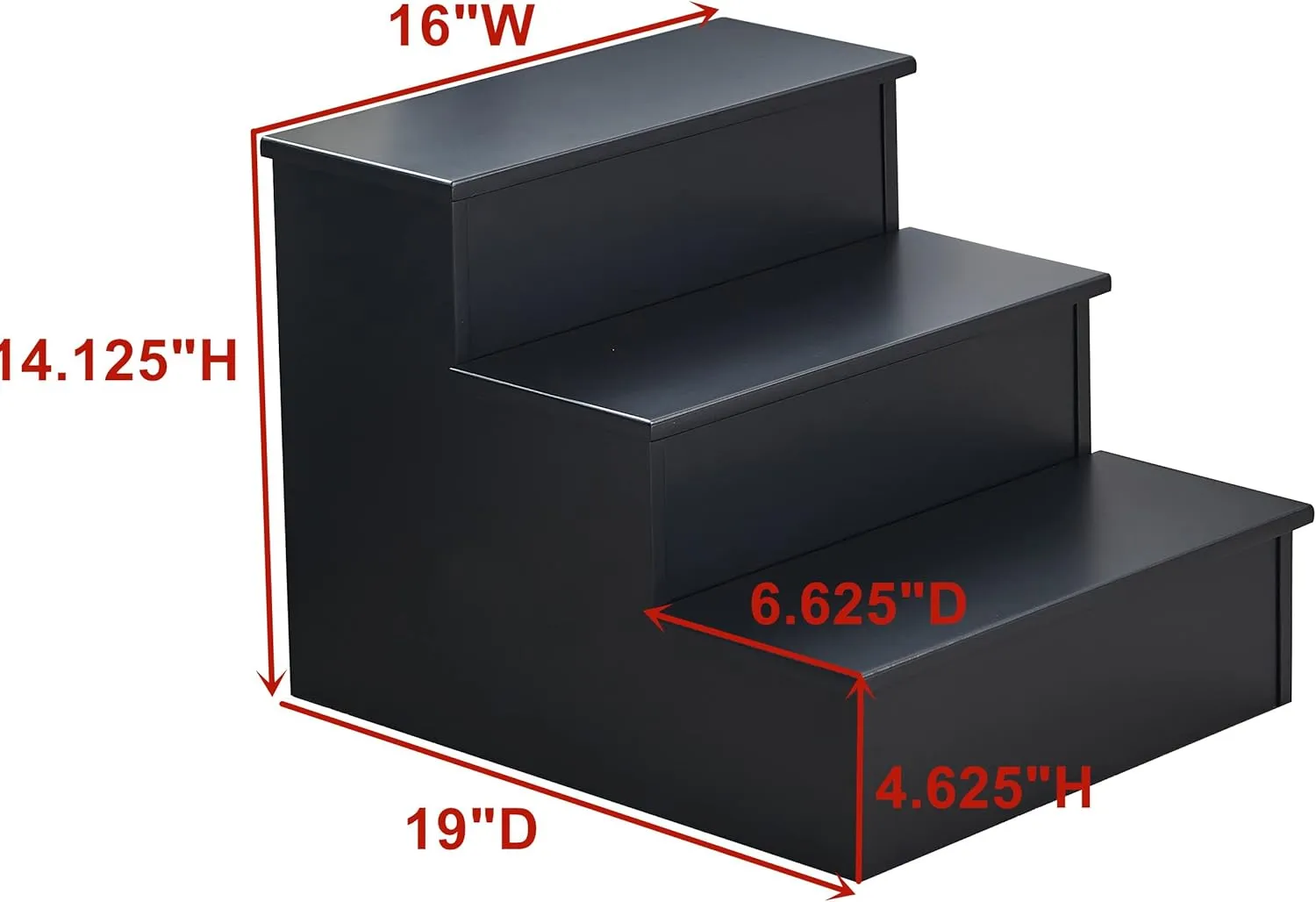 Kings Brand Furniture Darien 3 Step Wood Step Stool for Adults or Kids, Dog Stairs, Black