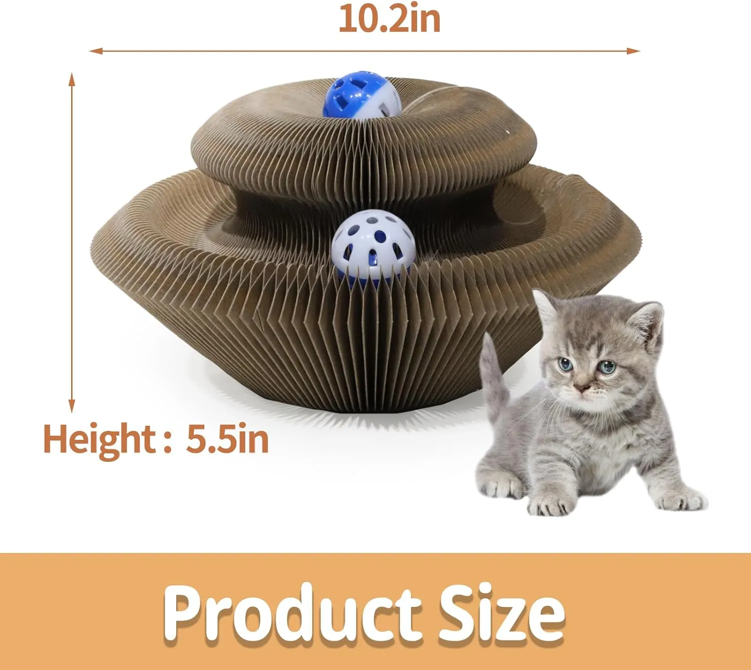 Kitty kurlz cat Toy Magic Organ Cat Scratching Board with Bell Ball,Foldable Accordion Kitty Curls Cat Scratcher,licca Curling Toy for Cats,Pink