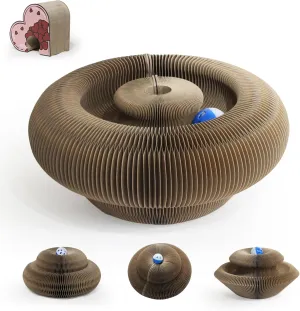 Kitty kurlz cat Toy Magic Organ Cat Scratching Board with Bell Ball,Foldable Accordion Kitty Curls Cat Scratcher,licca Curling Toy for Cats,Pink