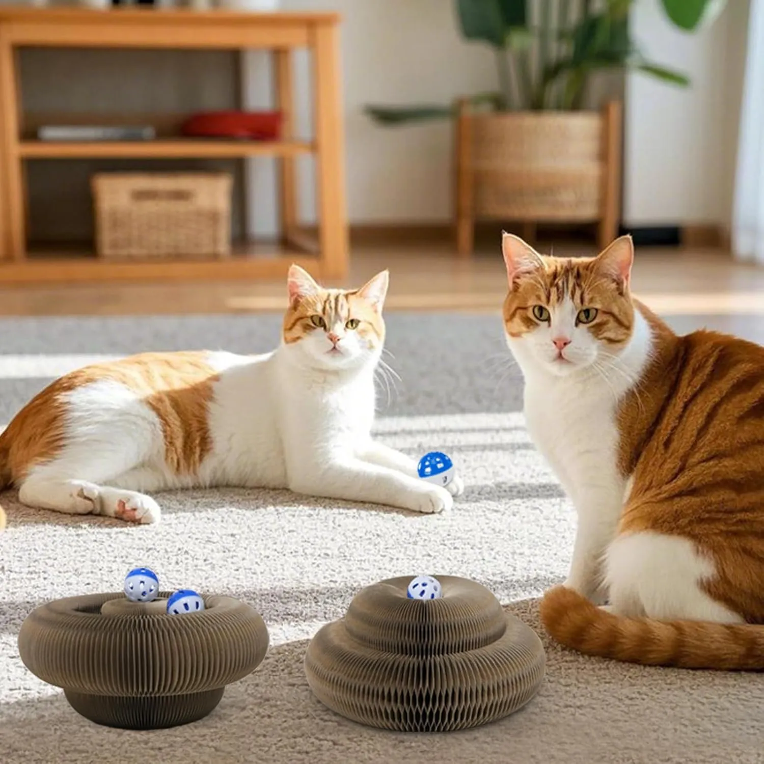 Kitty kurlz cat Toy Magic Organ Cat Scratching Board with Bell Ball,Foldable Accordion Kitty Curls Cat Scratcher,licca Curling Toy for Cats,Pink