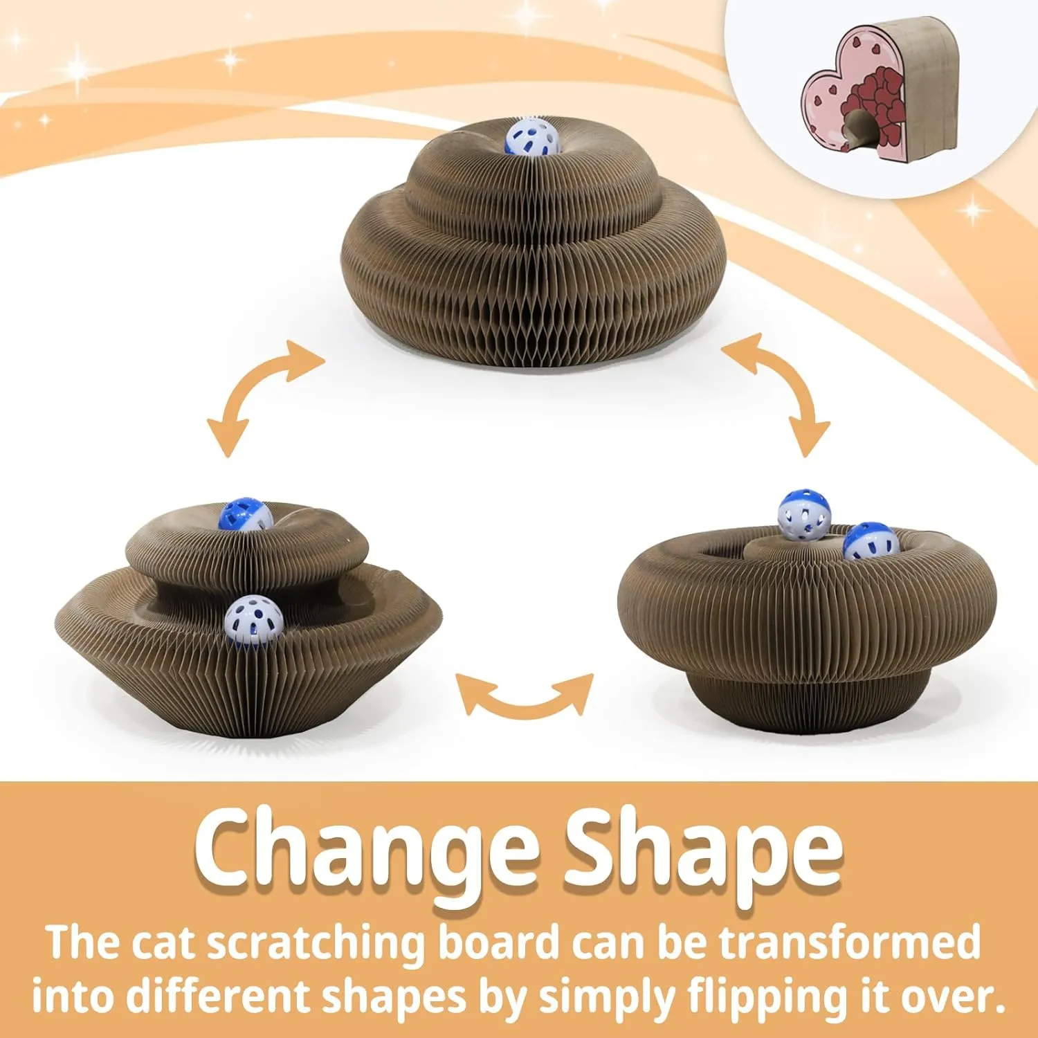 Kitty kurlz cat Toy Magic Organ Cat Scratching Board with Bell Ball,Foldable Accordion Kitty Curls Cat Scratcher,licca Curling Toy for Cats,Pink