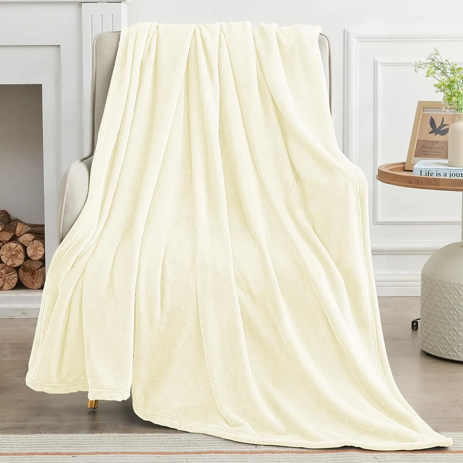 KMUSET Cream Fleece Blanket for Couch - Lightweight Super Soft Cozy Luxury Bed Blanket Microfiber 50 x 60 inches