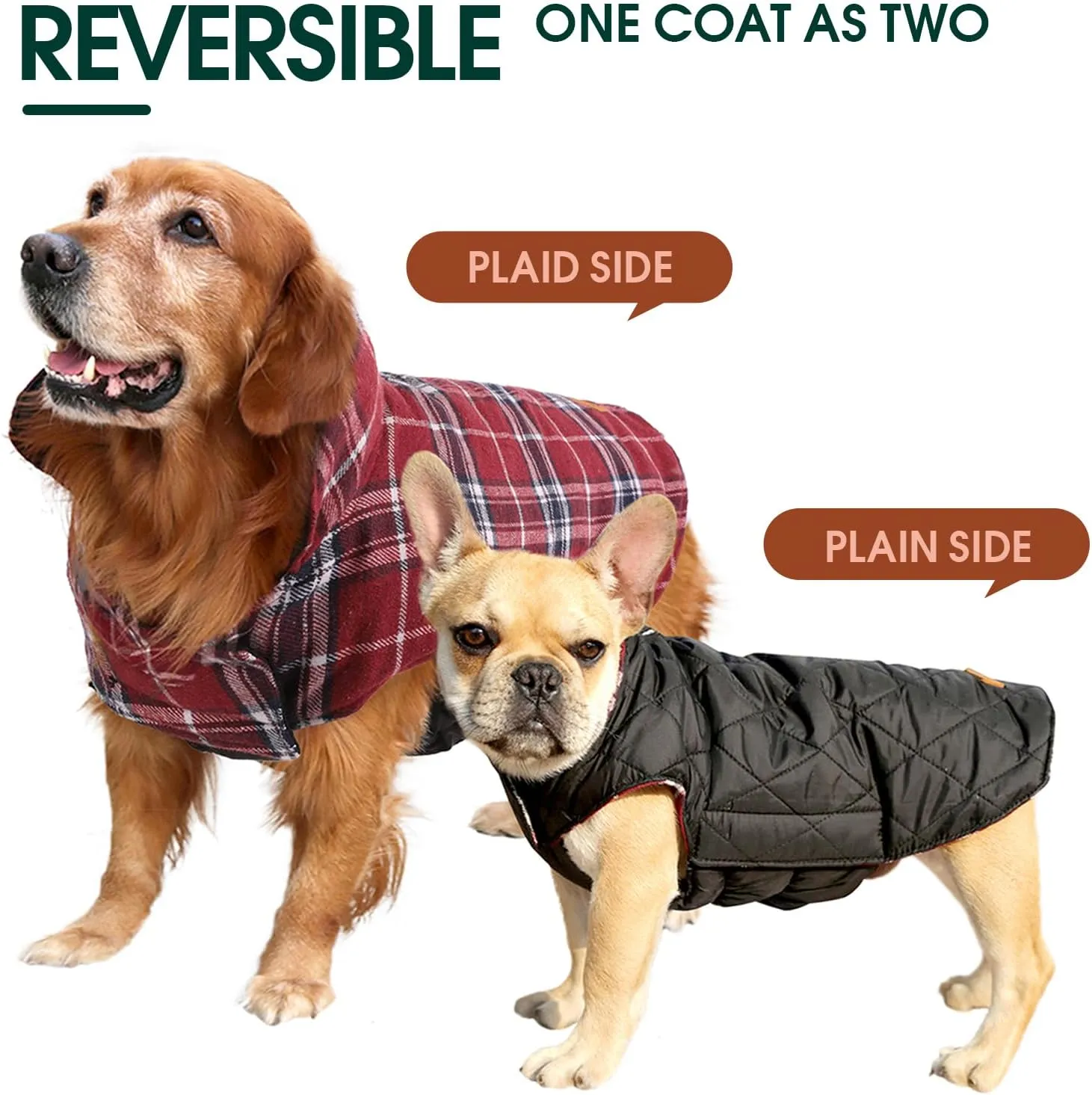 Kuoser Waterproof Dog Coat, Reversible Dog Jacket for Medium Dogs, Adjustable Durable Doggie Winter Coat Warm Puppy Cold Weather Apparel from Small to Large Breed, Red M