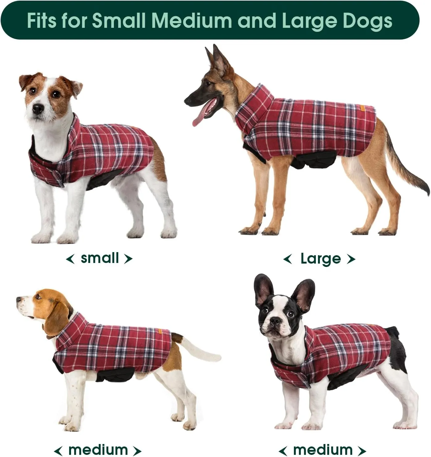 Kuoser Waterproof Dog Coat, Reversible Dog Jacket for Medium Dogs, Adjustable Durable Doggie Winter Coat Warm Puppy Cold Weather Apparel from Small to Large Breed, Red M