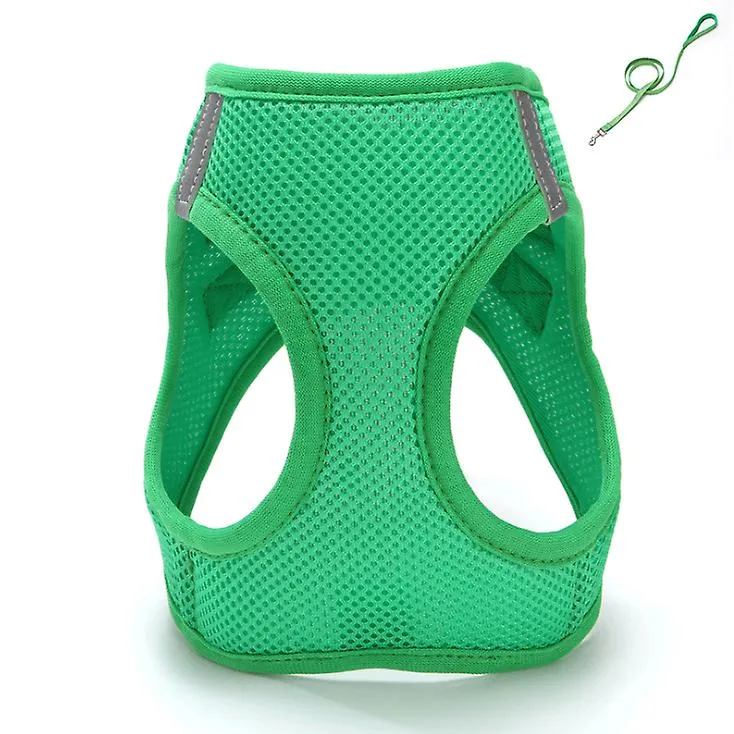 L 32-34cm green Breathable pet traction vest with leash for small dogs, medium and large AZ17339