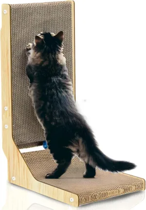 L Shape Cat Scratcher, 26 Inch Cat Scratch Pad, Cat Scratching Board with Built-in Ball Toy, Indoor Cats Cardboard Lounge Bed, Wall Mounted Cat Scratcher for Wall and Furniture Protection