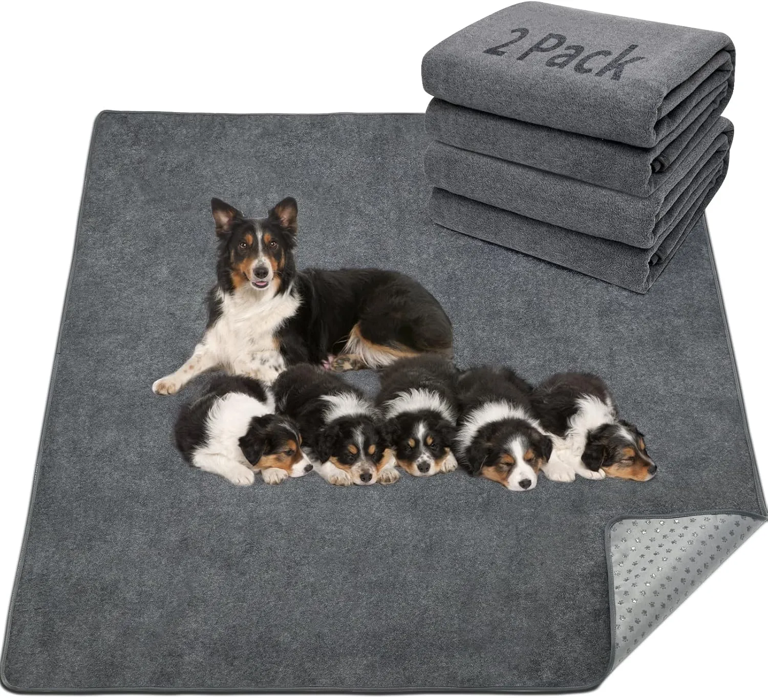 LOOBANI Washable Pee Pad for Dogs, 2 Packs Non-Slip Puppy Training Pads, Fast Absorbent Pet Whelping Pads, Puppy Playpen Mat for Incontinence, Housebreak, Crate, 48x60in, Gray
