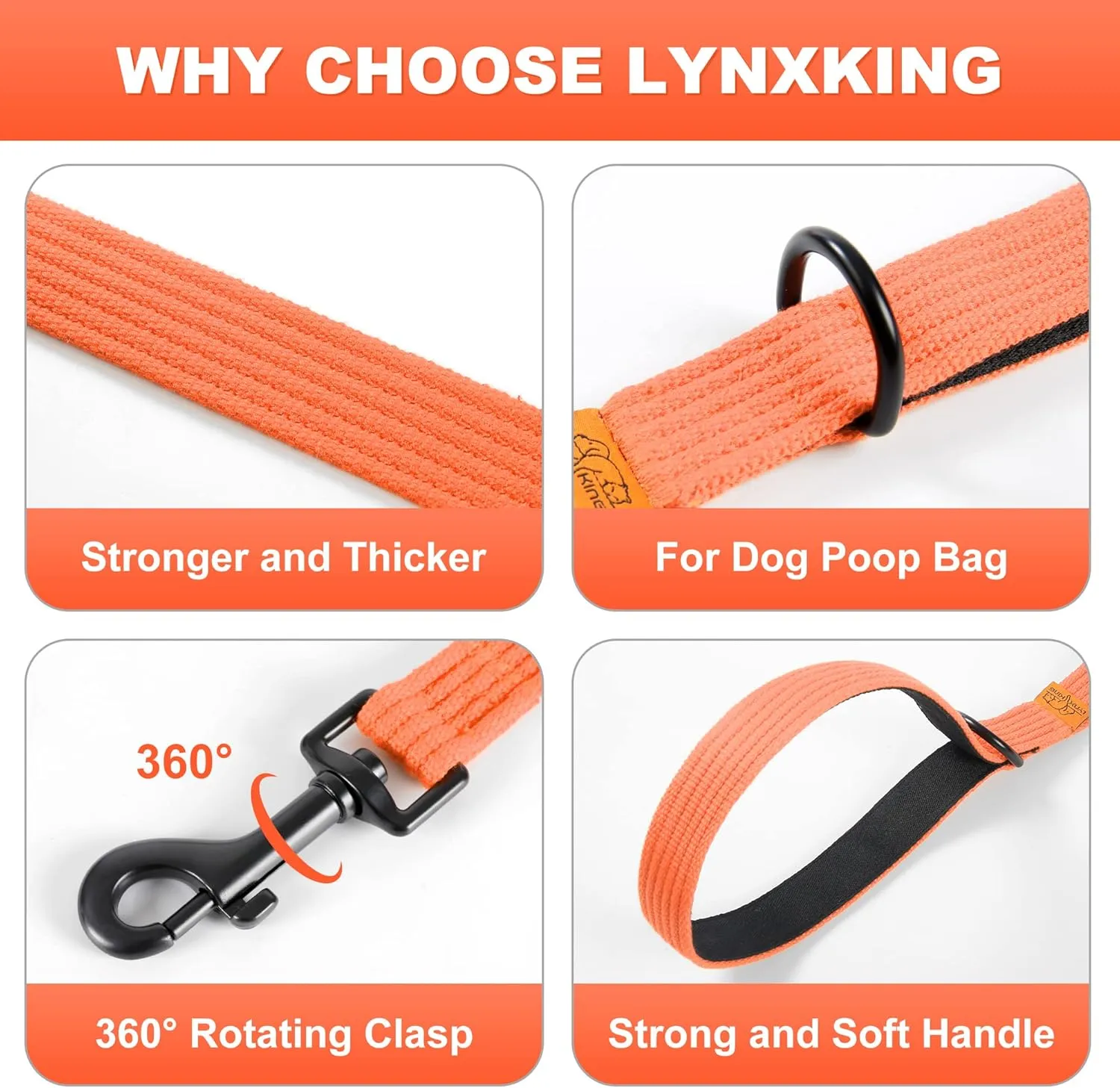 LynxKing Heavy Duty Dog Leash - 6ft Reflective Safety Walking Lead With 2 Padded Handles for Small to Large Dogs