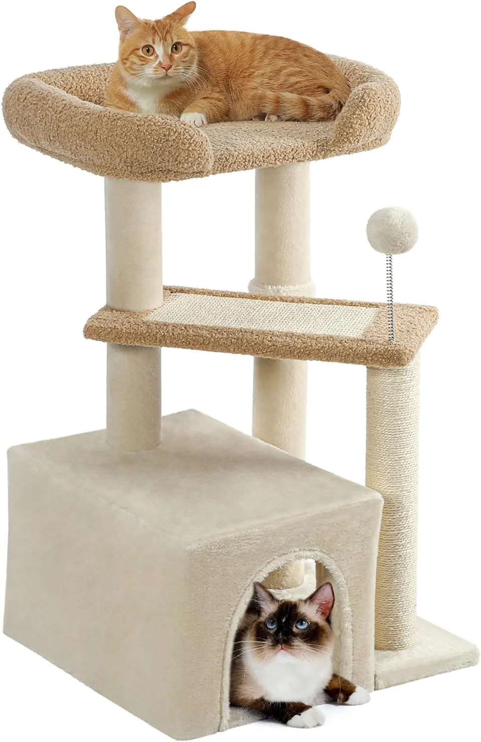 Made4Pets Cat Tree, Carpet Cat Tower Grey for Indoors Cats, Cute Wood Kitty Condo with Scratching Post and Pad, 29" Multi-Level Modern Activity Climbing Furniture for Small and Medium Cats