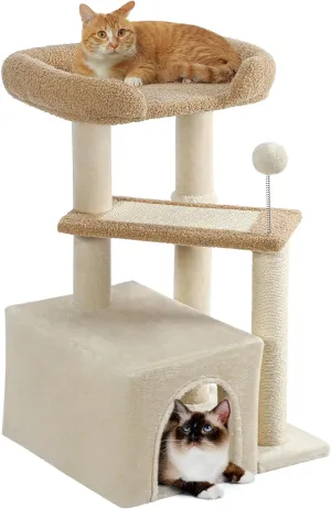 Made4Pets Cat Tree, Carpet Cat Tower Grey for Indoors Cats, Cute Wood Kitty Condo with Scratching Post and Pad, 29" Multi-Level Modern Activity Climbing Furniture for Small and Medium Cats