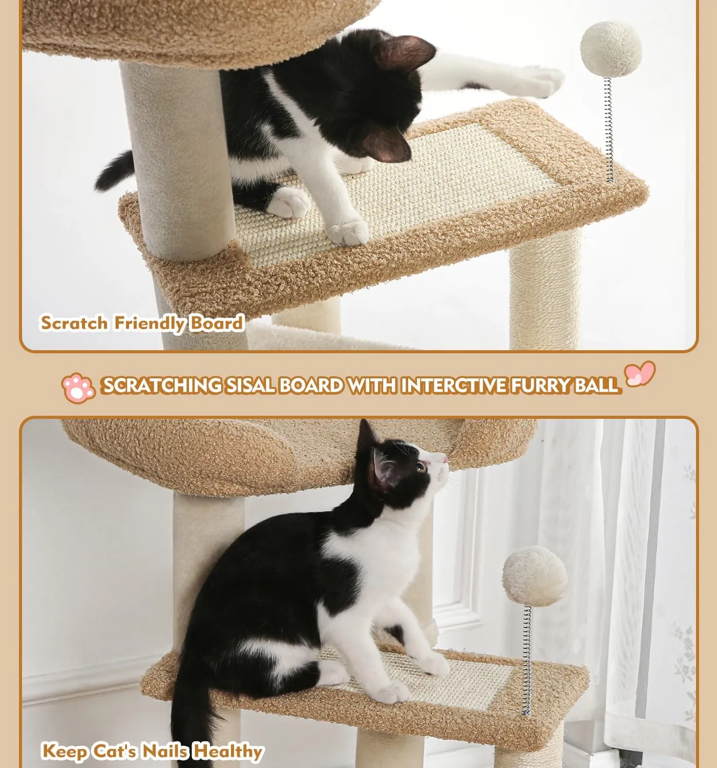 Made4Pets Cat Tree, Carpet Cat Tower Grey for Indoors Cats, Cute Wood Kitty Condo with Scratching Post and Pad, 29" Multi-Level Modern Activity Climbing Furniture for Small and Medium Cats