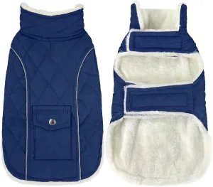 Malier Winter Coat, Windproof Cold Weather Coat with Real Pocket, Extra Warm Dog Fleece Jacket Reflective Clothes for Small to Large Dogs and Puppies (Blue, Large)