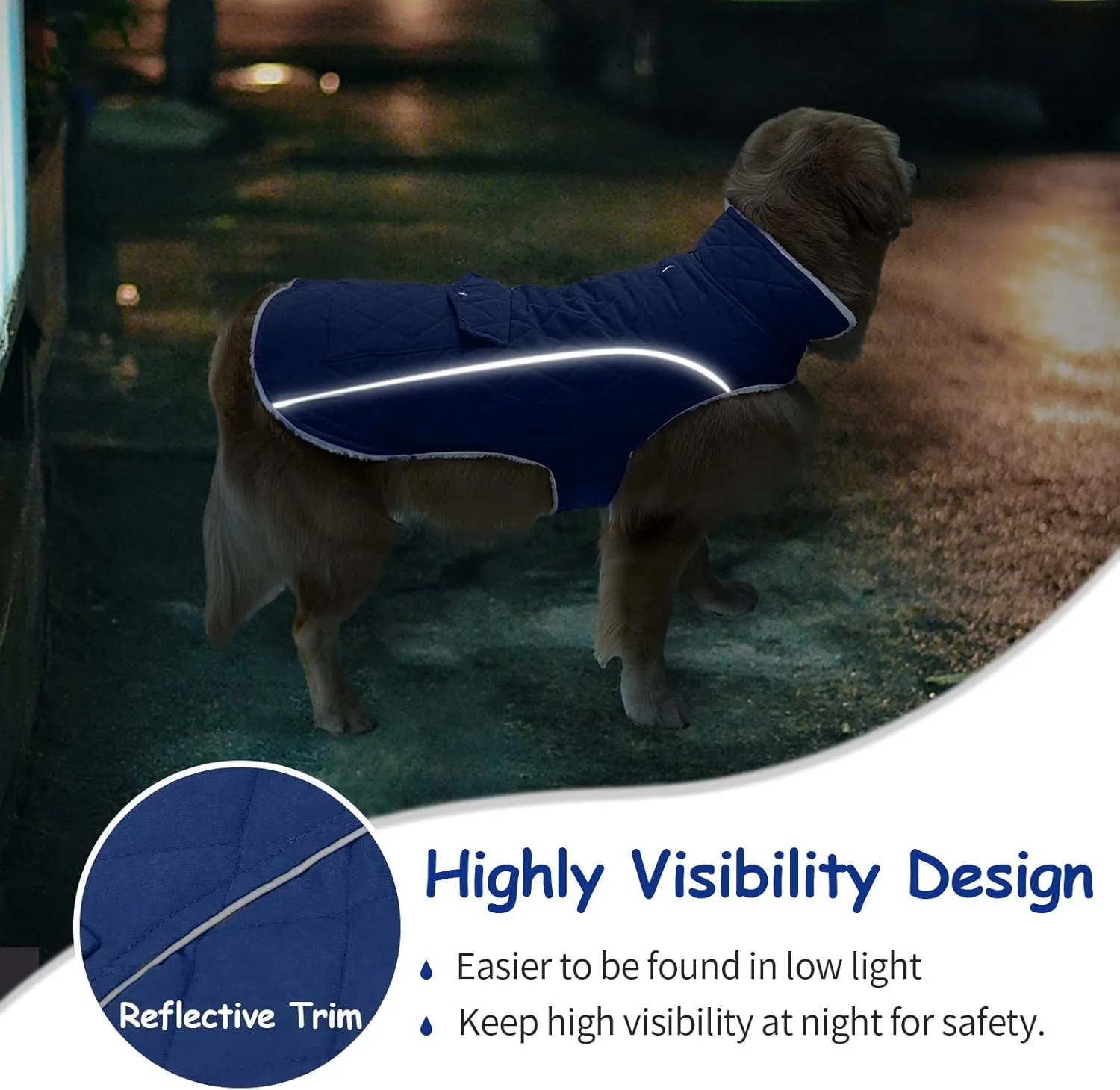 Malier Winter Coat, Windproof Cold Weather Coat with Real Pocket, Extra Warm Dog Fleece Jacket Reflective Clothes for Small to Large Dogs and Puppies (Blue, Large)