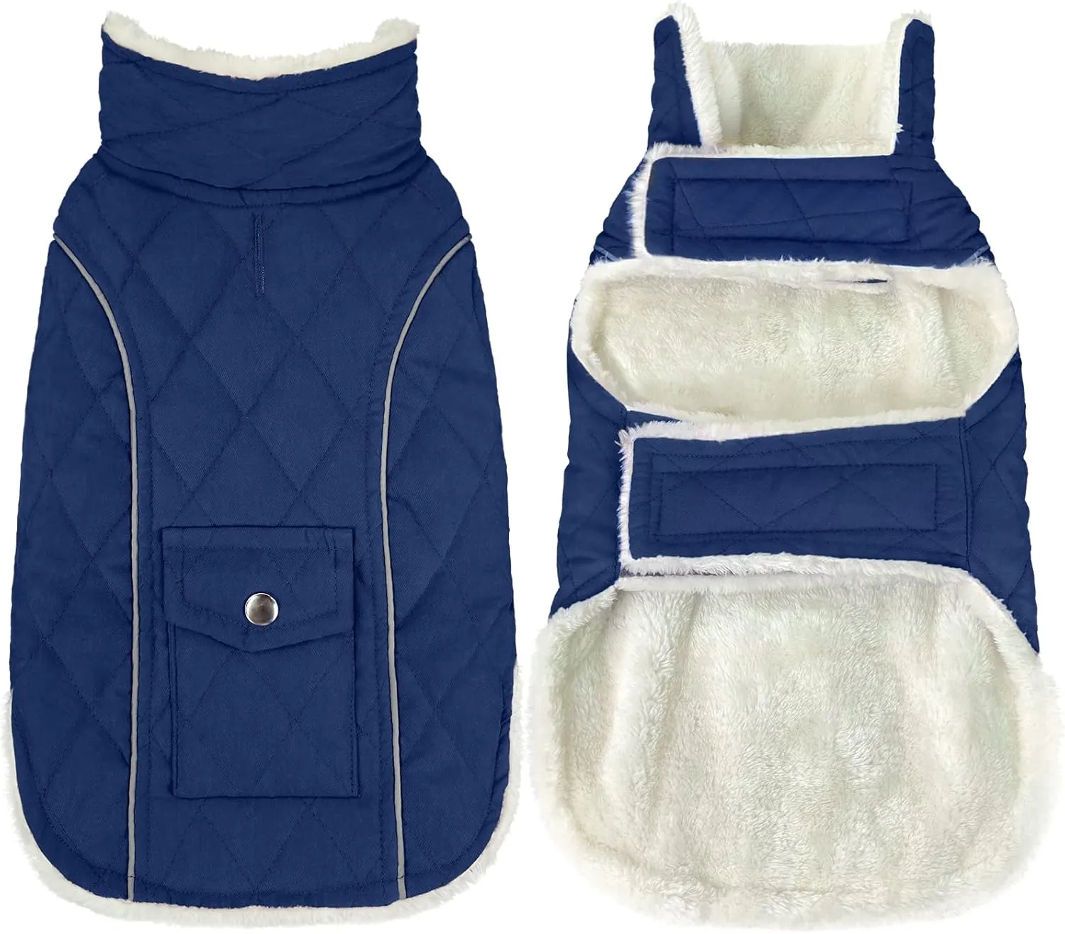 Malier Winter Coat, Windproof Cold Weather Coat with Real Pocket, Extra Warm Dog Fleece Jacket Reflective Clothes for Small to Large Dogs and Puppies (Blue, Large)